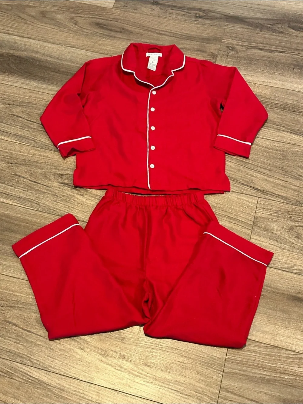 Pottery Bran Classic Red Kids (6) Pajama Set with White Piping
